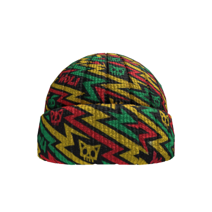 Green Orange Aztec Geometric Knit Beanie