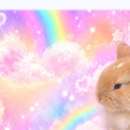 Pink Kawaii Cute Bunny Rainbow Clouds Pastel Sky