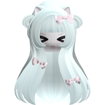 Kawaii Cyan Long Flowy Hair /w Bows