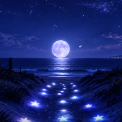 Dreamy Moonlit Ocean Stars Blue Night Background