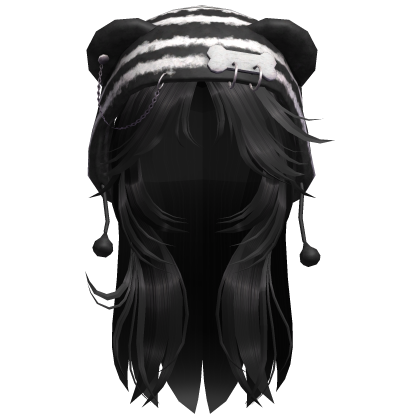 💙 Black & White Y2K Bear Hat Black Hair Roblox item