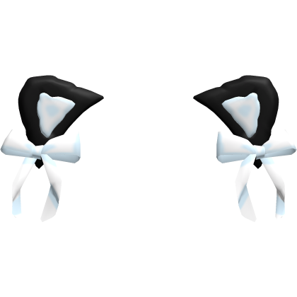 Kawaii Cat Ears w/ Coquette Ribbons Black & White