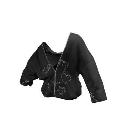 Off Shoulder Zipup Hoodie Black Jersey Graphic thumbnail
