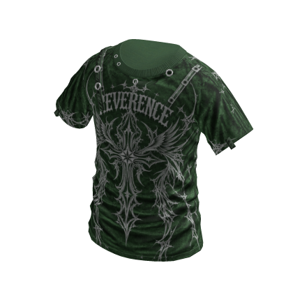 Y2K Winged Cross Graphic T-Shirt (Dark Green)