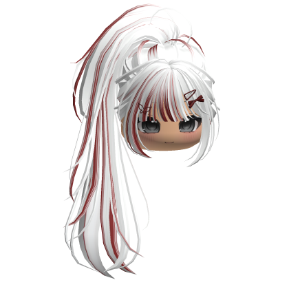 White & Red Messy Ponytail w/ Clips & Cute Face Roblox item