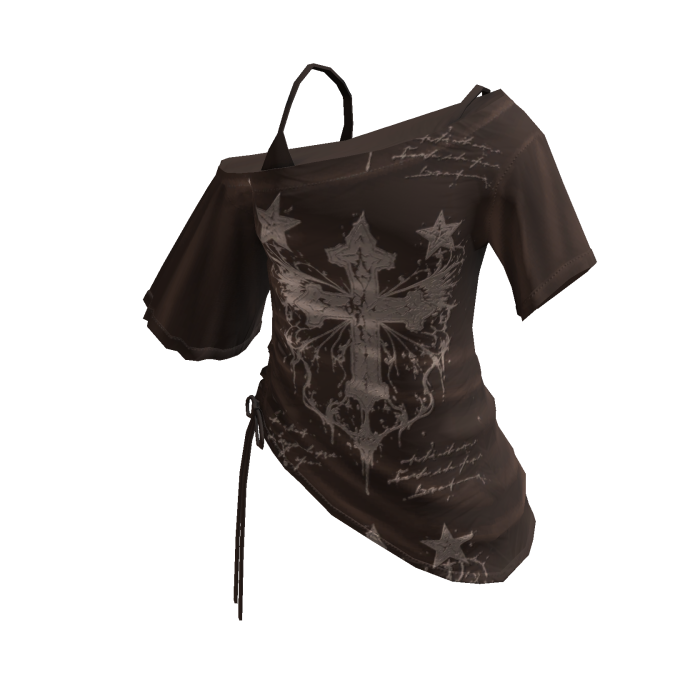 Goth Cross Print Wrap Crop Top (Brown)