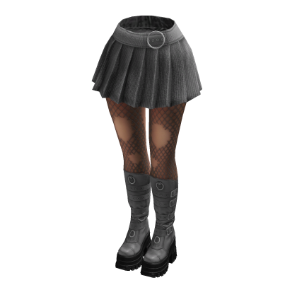 Grey Pinstripe Y2K Emo Skirt Fishnet Tights Boots