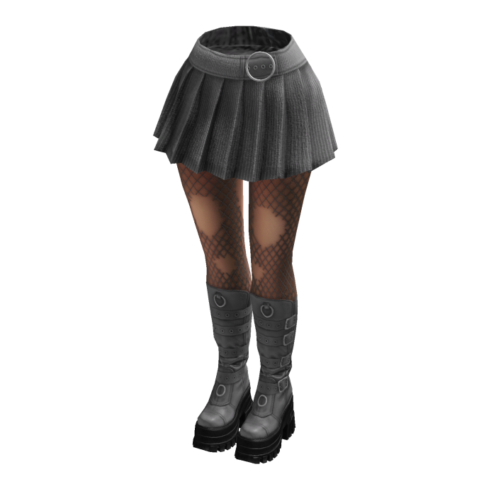 Grey Pinstripe Y2K Emo Skirt Fishnet Tights Boots