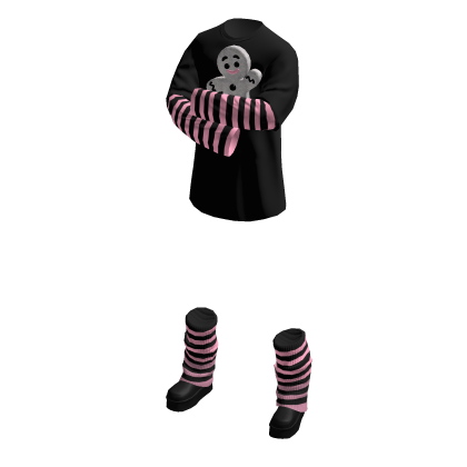 Striped emo pink black layered outfit leg warmers thumbnail