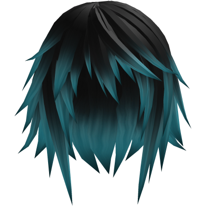 short straight emo hair (cyan highlights)