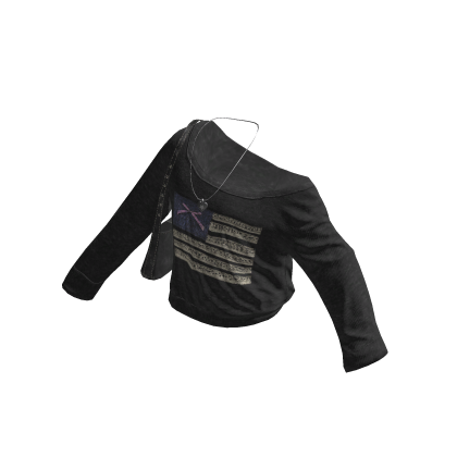 💜 Off-Shoulder American Flag Sweater & Bag_Black