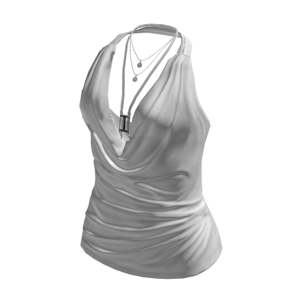 Ruched Cowl Neck Halter Top (White)