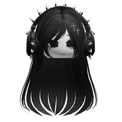 Punk Straight Hair W/ Headphones Black V2
