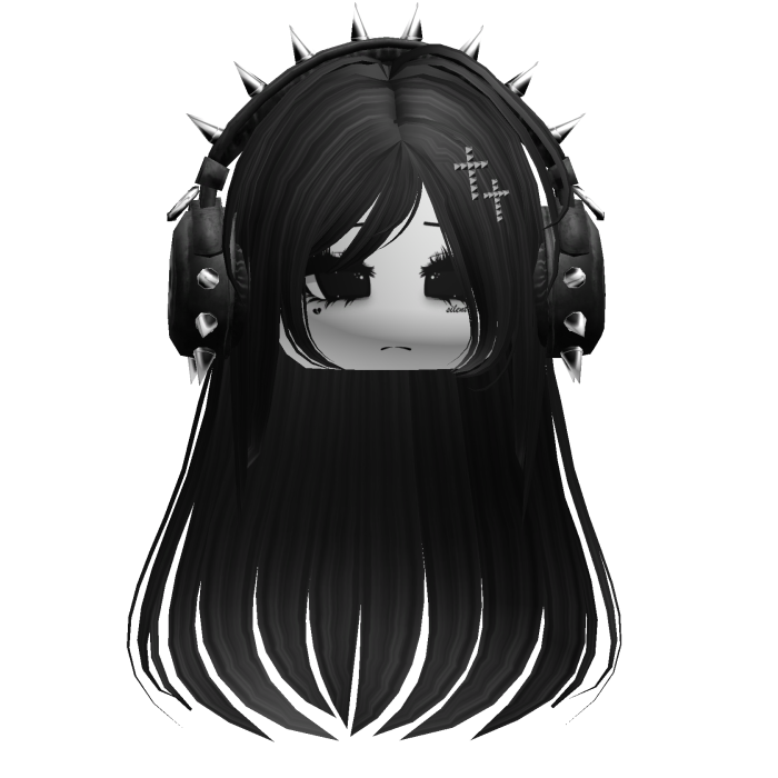 Punk Straight Hair W/ Headphones Black V2