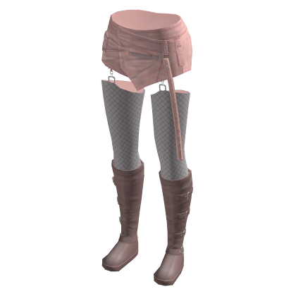 Goth Micro Shorts w/ Fishnets & Boots (Pink)