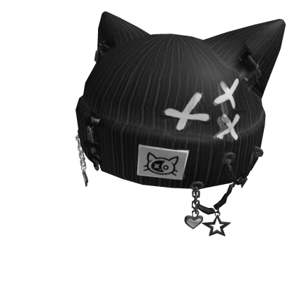 Black Ripped Kitty Girl Beanie