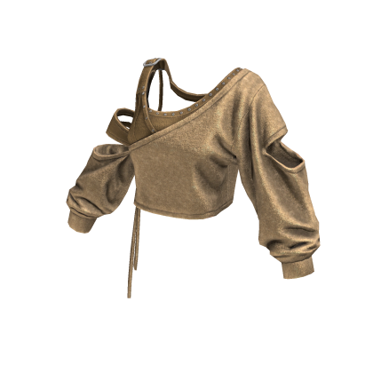 Beige Cropped Off Shoulder Grunge Top