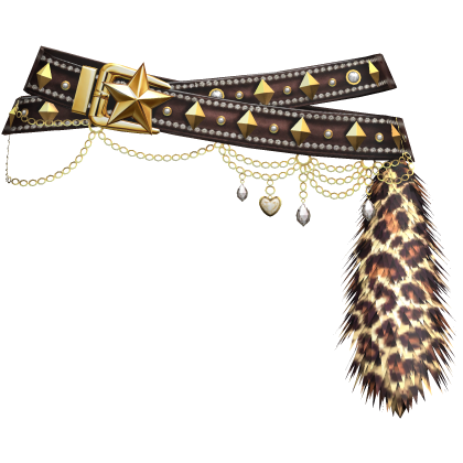 🤎 Gyaru Leopard Star Chain Fur Tail Belt Brown thumbnail