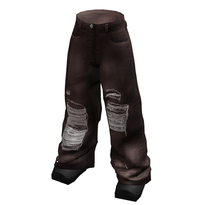 Baggy Denim Brown Ripped Jeans w/ Shoes