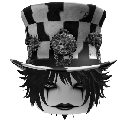 Jester Clown Emo Face W Hat & Hair Black White ♥