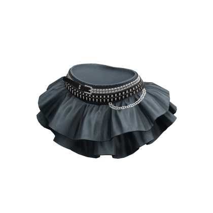 Blue Denim Ruffle Skirt Studded Belt Mini Y2K
