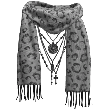 White Thrifted Scarf w/ Rosary Chains