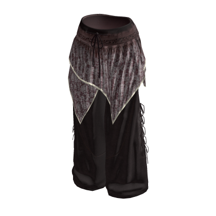 Fairy Grunge Baggy Pants w/ Fringe Skirt (Brown)