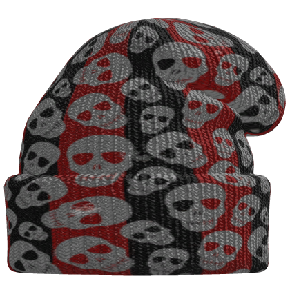 slouchy beanie red black skulls Roblox item