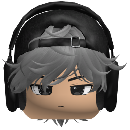 Gray Hair w/ Black Headphones + Cap & Boy Face Roblox item