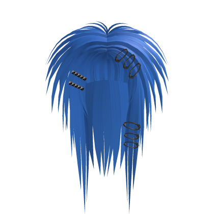 messy long gothic scene emo hair blue Roblox item