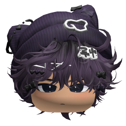 Messy Anime Hair w/ Cat Beanie (Purple) Roblox item