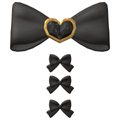 Black Triple Ribbon Heart Chained Glazed Hair Bow Roblox item