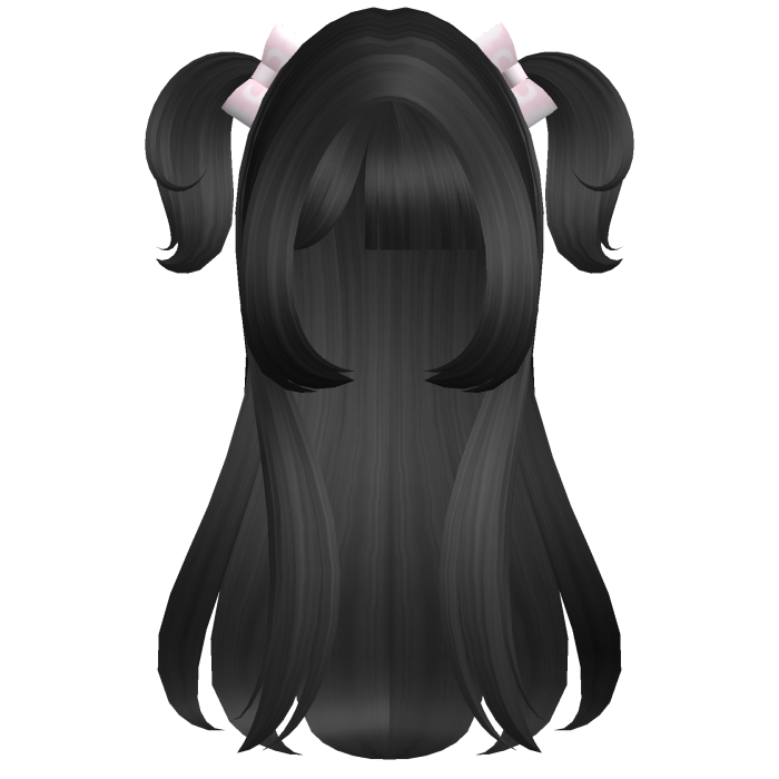 ꒰Black Long Half-up Pigtails w/ Pink Bow