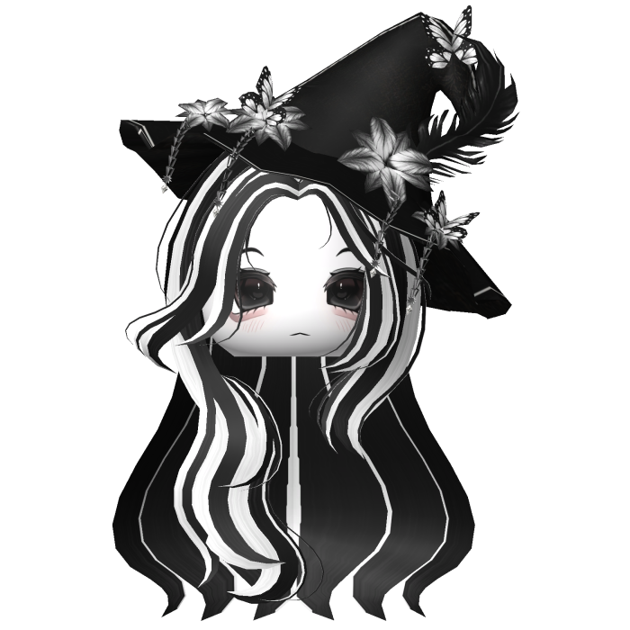 Straight Hair w/ Halloween Witch Hat Black White