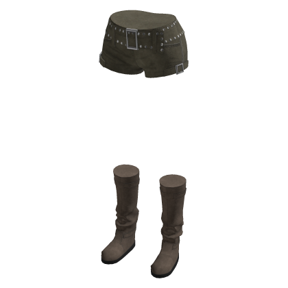 Y2K Studded Belt Micro Shorts w/ Boots (Green)