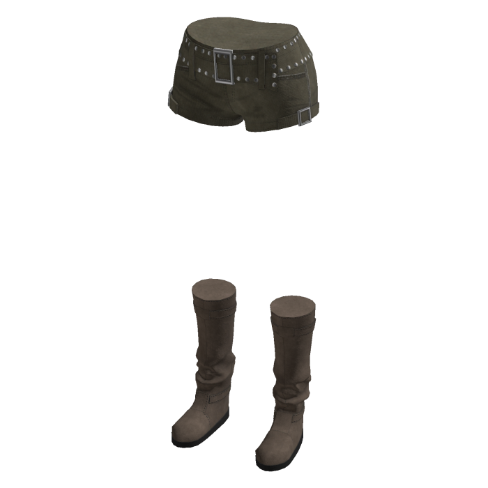 Y2K Studded Belt Micro Shorts w/ Boots (Green)