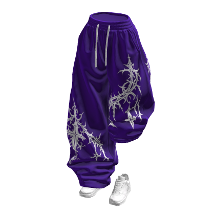 Purple Print Half Raised Baggy Sweatpants w/ Shoes