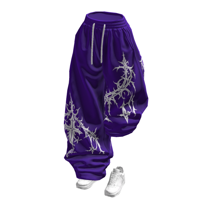 Purple Print Half Raised Baggy Sweatpants w/ Shoes