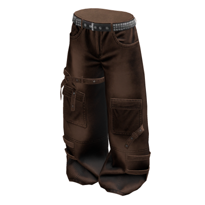 Brown Baggy Skater Cargo Pants w Straps thumbnail