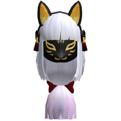 Kitsune Miko Hime Cut Hair with Mask-White