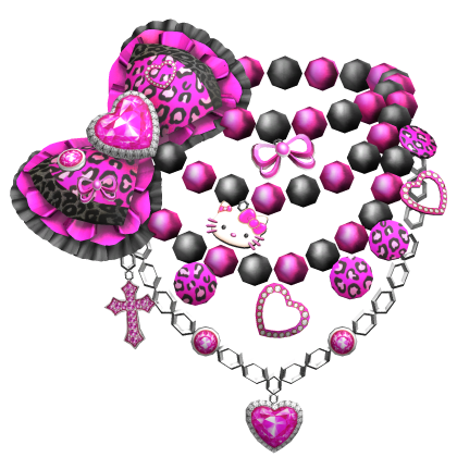 Scene Grunge Leopard Bow Chain Necklace Black Pink