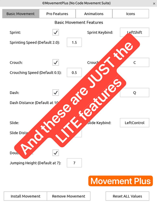 No Code Script - Shift to Sprint Movement Plus Pro preview 5