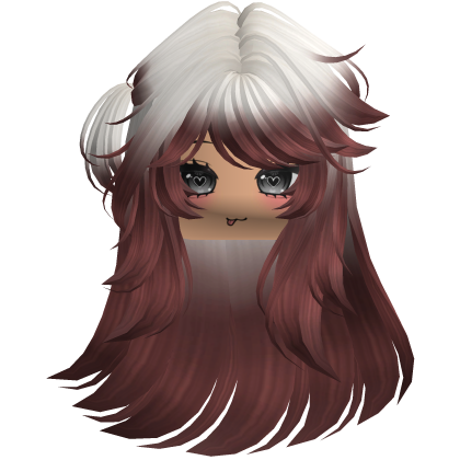 Fluffy long Cute white and red Y2K emo hair Roblox item