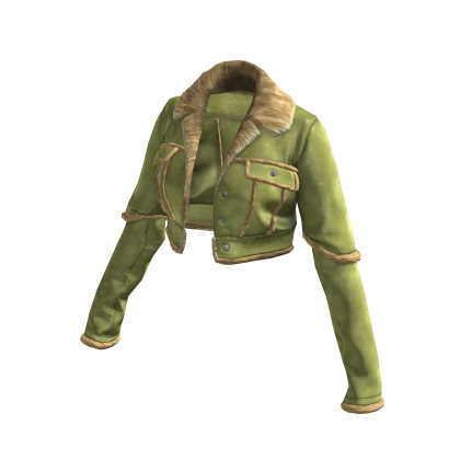 Green Cropped Fur Leather Jacket