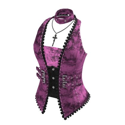 Studded Vest w/ Bandeau Top (Pink)