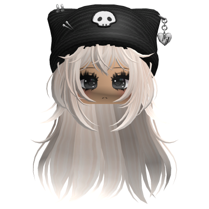 Emo Kawaii Skull Beanie W/ Wolfcut Beige V3