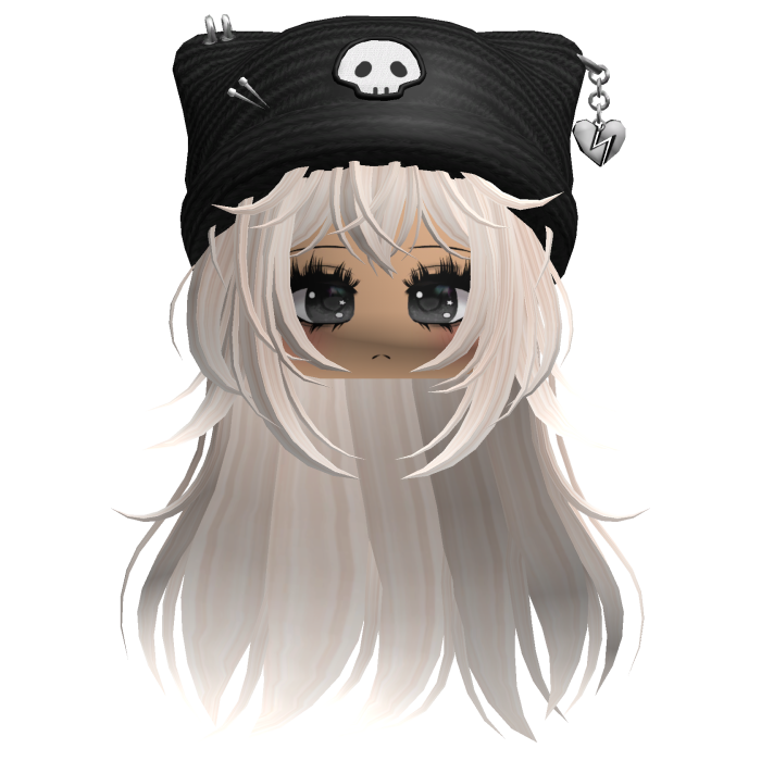 Emo Kawaii Skull Beanie W/ Wolfcut Beige V3