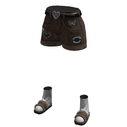 Brown Cute Girl Y2K Patch Star Cargo Jorts Emo