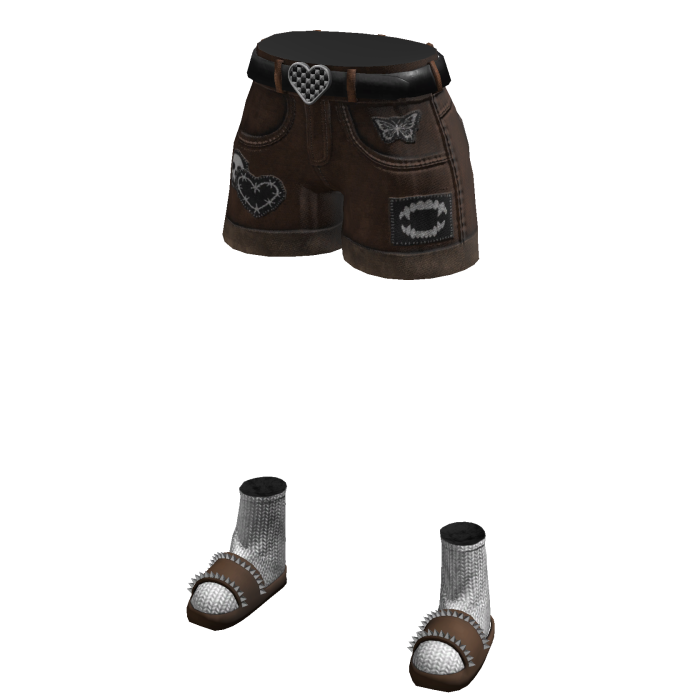 Brown Cute Girl Y2K Patch Star Cargo Jorts Emo