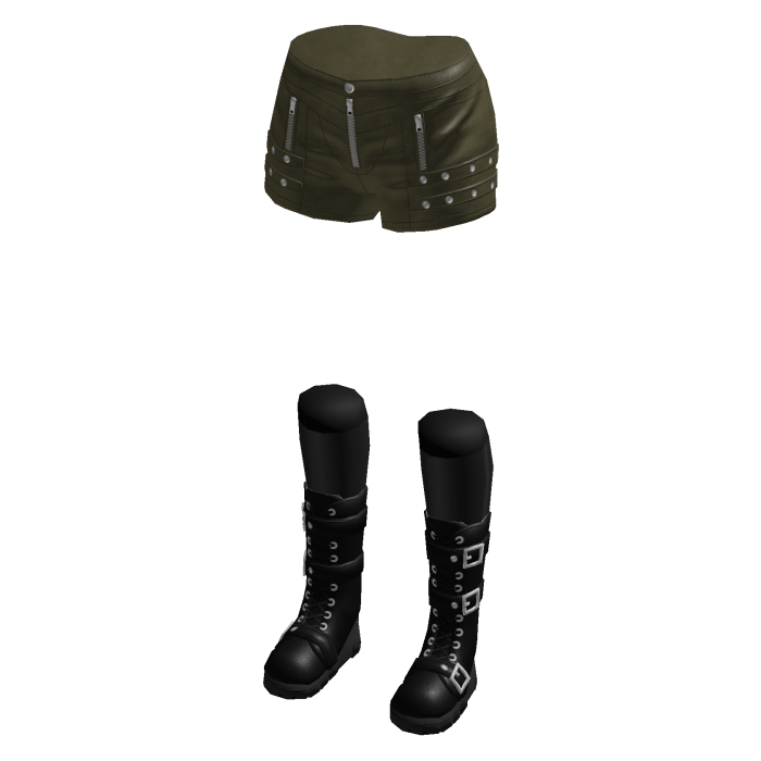 Goth Studded Shorts w/ Combat Boots (Green)
